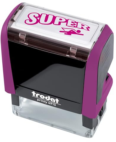 Trodat - Motivationsstempel für Lehrer Printy 4910, selbstfärbend, Kollektion Happy School, Fußabdruck, Farbe violetter Stempel, inklusive Patrone in Rosa