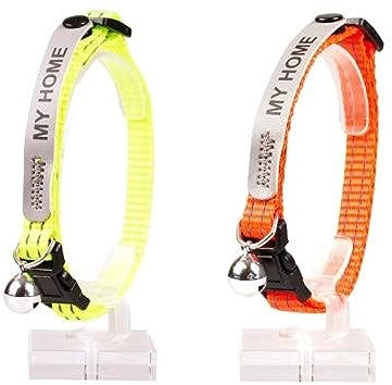 duvoplus, Katzenhalsband, reflektierend, Adresse, 20-30 cm/10 mm, Orange, anpassbar, reflektierend, optimale Sichtbarkeit im Dunkeln, Outdoor-Qualität, mit Sicherheitsvorrichtung, mit Glöckchen