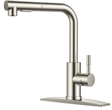 FORIOUS Kitchen Faucets with Pull Down Sprayer, Brushed Nickel Stainless Steel, Single Handle Classic Pull Out Sink Faucet for Farmhouse Bar Laundry RV, with Deck Plate for 1 or 3 Holes