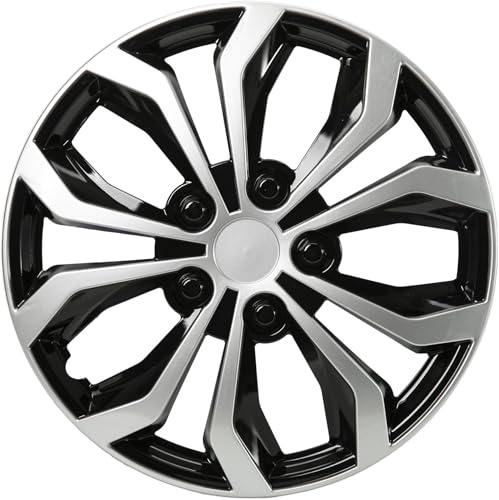 SYNCHRO Enjoliveurs Denver Silver/Black 14 Pouces - 4 pièces, ABS, Installation par clipsage