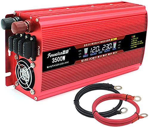 2400W 2800W 3500W Inversor de energía Onda sinusoidal Pura,Transformador de Voltaje DC 12V / 24V a 220V 230V CA,conversor de Voltaje con Pantalla LCD y tomacorrientes de CA, camión (3500W,12V)