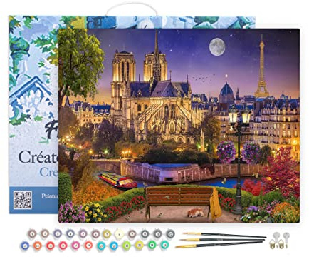 Figured'Art Peinture par Numéro Adulte avec Cadre - 40x50cm Toile tendue sur Châssis - Kit Loisir Créatif Détente - Déco DIY - Notre-Dame Etoilée
