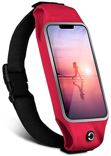 moex Handy Laufgürtel für Google Pixel 6 Lauftasche Jogging Tasche Wasserdicht, Running Belt Touch Fenster leicht, Laufgurt Handytasche zum Joggen Bauchtasche Sport, Rot