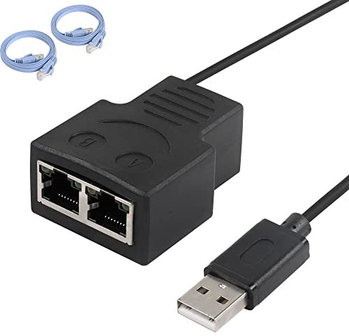 SinLoon USB RJ45 Splitter Adapter Ethernet Cable, 1 Female to 2 Female Network Adapter with USB Power Port, Two Devices Simultaneously Share Internet, for Router TV Box Computer