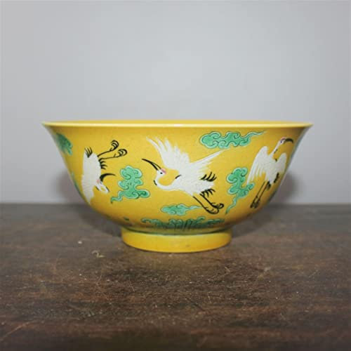 Yellow Glaze Bowl Carved with Crane Qing Dynasty Bowl Plain Three Color Knife Carving Porcelain Bowl Snack Bowls