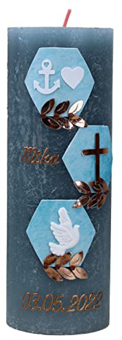 christ-kerzen Taufkerze Rustik MIKA Junge oder Mädchen mit Name und Datum, individuell und handverziert 1508