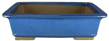 Rechteckige Bonsaischale aus blau glasiertem Steinzeug 36x24,5x10,5 cm - ZM003b