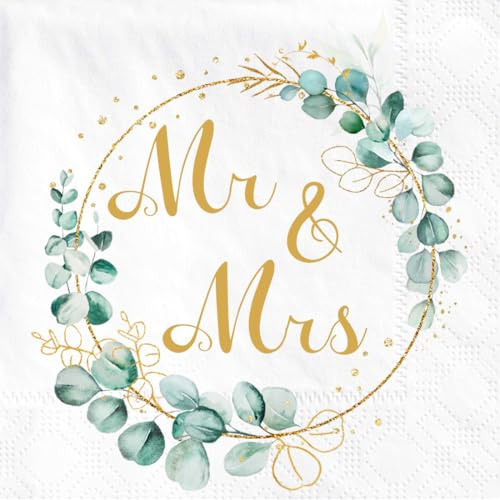 Sprinlot 40 Stück Servietten Hochzeit, Servietten Salbeigrün, Servietten Mr & Mrs, Serviette Eukalyptus Grün, Serviette Schön Dass Du Da Bist, Hochzeitsservietten Beutiful Wedding Tischdeko Hochzeit