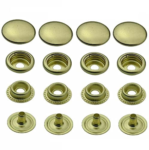 ISTA TOOLS Druckknöpfe Gelb nickelfrei Ringfeder, Ring-Feder-Buttons, R-Feder-Snaps, Messing, rostfrei, vierteilig Metallknöpfe (20 Stück - 12,5 mm)