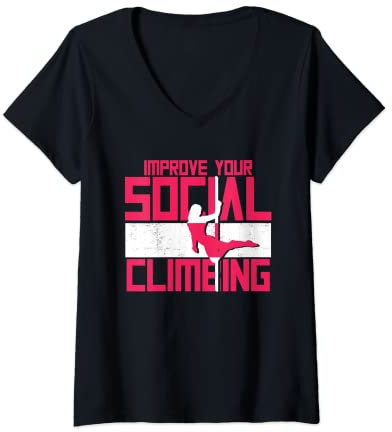 Damen Verbessern Sie Ihr soziales Klettern | Pole Dancing | Pole Dancer T-Shirt mit V-Ausschnitt