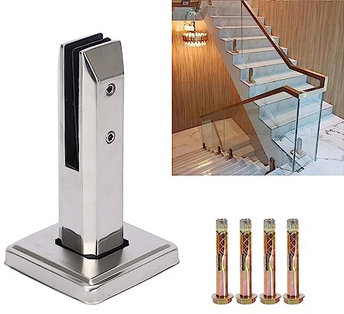 KMERCE Stehende Glasklemme, Große Glasklemme aus 304 Edelstahl, Glashalter für Treppen, Halterung für Glas, Zaun, Pool, Wand, Zaun, Glas für Handläufe, Balkon, Treppengeländer, H200mm