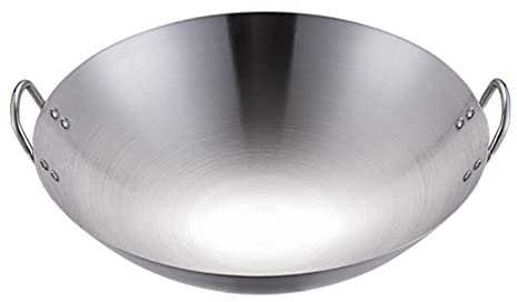 OQHAIR Wok Tradizionale Wok a Fondo Tondo Padella: Doppio Orecchio Chef Fry Wok Fornello a Gas Pentola Tradizionale Fatta a Mano Wok Senza Rivestimento Padella per friggere Piastra per gr