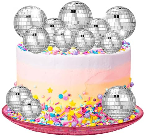 Disco Ball Cake Decorations - 12pcs Disco Balls Cake Toppers for 70's Party Supplies