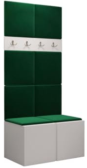 Mirjan24 Garderoben-Set Monati IV, Schuhschrank + Kleiderhakenbrett und Gepolstertes Paneel/Wandpaneel, Kleiderhaken, Flurgarderobe, Wandgarderobe (Weiß, Manila 35)