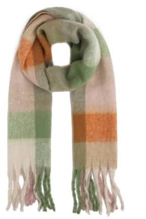 FASHION YOU WANT Damen Web Strickschal mit buntem Karo Muster und langen dicken Fransen, warmer Winter, Stola