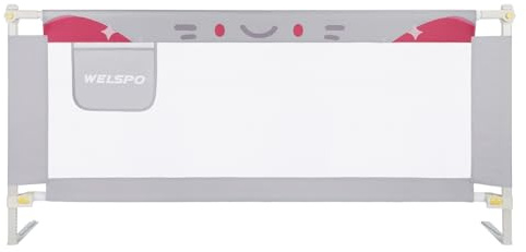 welspo 180 x 68 cm Bed Rail for Toddlers No Installation Fold Down Safety Baby Bed Guard Swing Down Bedrail for Convertible Crib, Grey [Upgraded] (1 Pack)