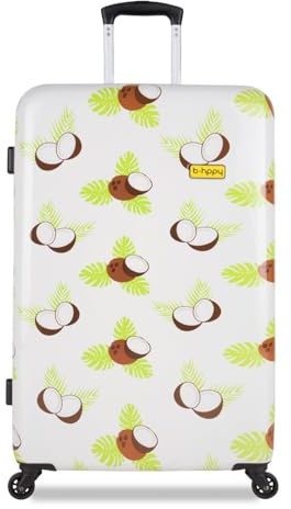 BHPPY Reisekoffer Groß 76x49x29cm - Hartschalen Reisekoffer mit Rollen - 95L - Zahlenschloss - Crazy Coco