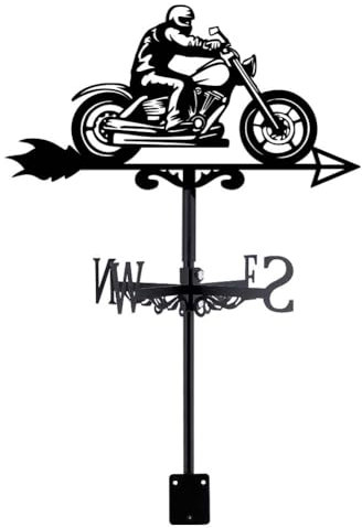 SUPERDANT Motorcycle Weather Vane Retro Motorbike Boy Weathervanes for Roof Motorcycle Wind Vanes Metal Weathervanes Wind Direction Indicators Weathercock Harden Stake for Sheds Yard Farmhouse