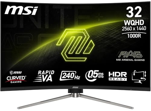 MSI MAG 325CQRXF E2 32 Inch WQHD Curved Gaming Monitor - 1000R 2560 x 1440 Rapid VA Panel, 240 Hz - 05ms (GtG, Min), Adaptive Sync - DP 14a, HDMI 20b CEC, USB Type-C (DP alt w- 15W PD)