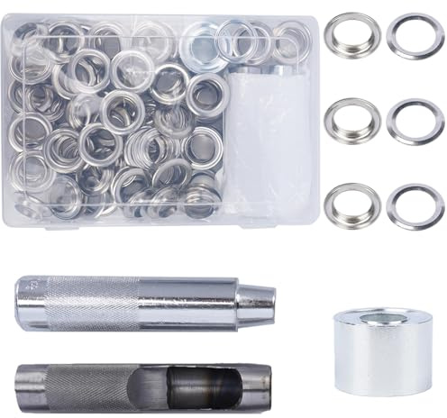 Luabue Lot de 100 œillets de 20 mm - Kit de réparation d'œillets en métal pour tissus, cuir, travaux manuels, bâches, rideaux et décoration