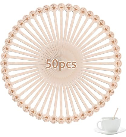 50 Stück kaffee rührstäbchen holz, eisstiele holz, holzstäbchen rührstab, holzleisten rührstäbchen kaffee, kaffeelöffel einweg für Coffee, Milch, Tee, Cocktails, Tee