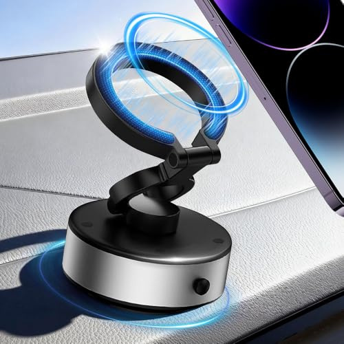 Jemey Supporto Magnetico Cellulare Auto, Adsorbimento Specchio in Vetro Sottovuoto per Supporto Auto MagSafe, Supportos a Ventosa Magnetico Universale Girevole a 720° per Parabrezza, Cruscotto