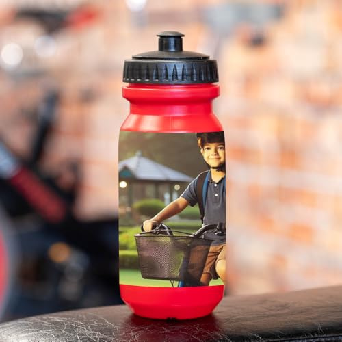 Wanapix | Bidon de Cyclisme Personnalisé | Couleur Rouge | Gourde pour Vélo avec la Photo ou le Nom de Votre Choix | Capacité de 620 ml | Sans BPA | 100% Personnalisé