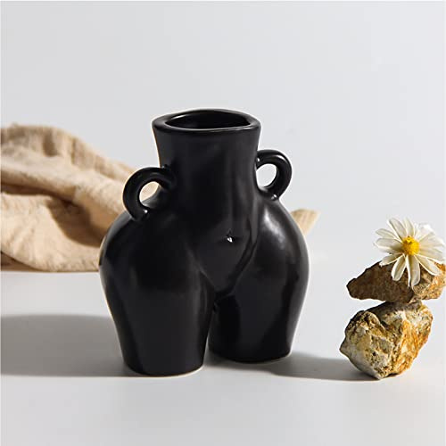 Romehaha Body Butt Vase, Moderne Blumenvase in Körperform, Keramikvase für Pflanzen & Deko, Po-Vase Boho-Stil (Schwarz)