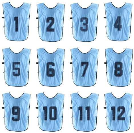 PATIKIL Fotboll träningsväst, 12-pack lag sport pinnies vändbara numrerade fotboll övning pennies tröjor haklappar med bälte för vuxna, 69 cm ljusblå, Ljusblått, 25