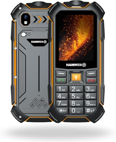 HAMMER Boost 2 LTE rugged 4G mobile phone, SIM free, IP68 durable keypad phone with 2.4 screen, Dual SIM, 3500 mAh long-life battery, black-orange