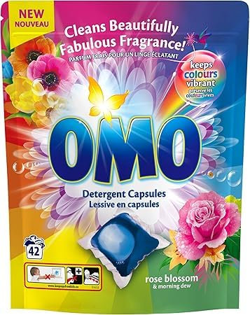 OMO Fleur de rose Cápsulas de detergente – Mega Pack con 168 cápsulas (42 x 4) – Eliminación eficaz de manchas, frescura duradera hasta 14 días, control de olores, lavado en frío, empaque reciclable.