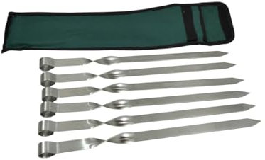 Adana Kebab - 6 spiedini per barbecue in acciaio inox, spessore 2 mm, lunghezza 40 cm, larghezza 2 cm, con custodia, ideali per barbecue a gas