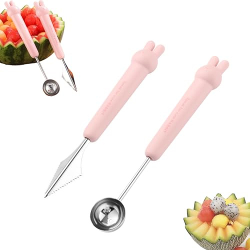 2 Pcs Melon Baller Scoop Cute Fruit Baller Ice Cream Scoop for Kitchen Tools, Fruit, Ice Cream(Pink)