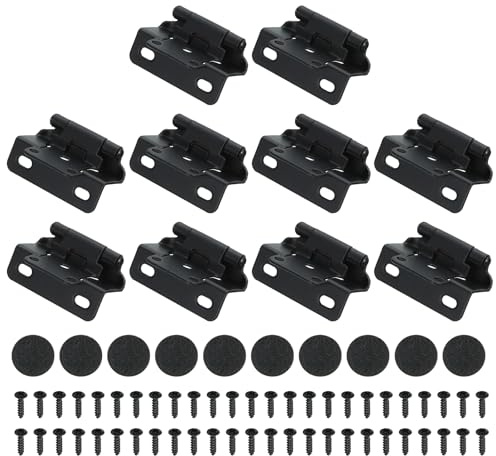 PATIKIL Bisagras De Gabinete De Cierre Automático Semi-Superpuesto 1/2 Pulgada, 10 Pcs Bisagra De Gabinete Semioculta De Montaje Superficial Con Tornillos Para Puertas, Negro