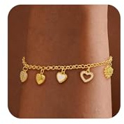 FUCJOEE Gold Bracelets for Women, Dainty Charm Bracelet 14K Gold Plated Heart Friendship Bracelet Cute Charm Bracelets for Women Trendy Non Tarnish Jewelry Gifts