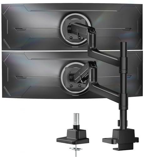 monTEK Monitor Halterung 2 Monitore für 17-57 Zoll Bildschirme bis zu 27 kg | Aluminium Schwerlast-Gasfeder, für Gebogene Bildschirme Verstellbarer Monitorständer, 75/100 mm VESA Halterung, Schwarz