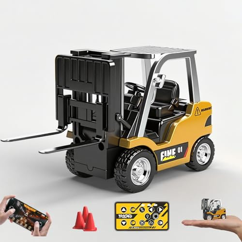 GNIMNAYRC RC Forklift, 1/64 Scale Remote Control Forklift Cranes, 2.4Ghz Metal RC Truck, with Hook & Metal Fork, 2 Speed RC Construction Vehicle, APP Control, Toys for Adults Boys and Girls Gift