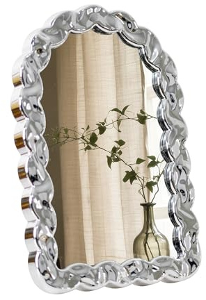 Funerom Dekorativer Kosmetikspiegel mit gewölbtem Rahmen, 30 x 19,8 cm, Schreibtisch Schminkspiegel, galvanisiert, Silber