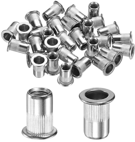 M METERXITY 30er Pcs 1/4-20 UNC Nietmuttern 304 Edelstahl Gerändelte Flachkopf Gewindeeinsätze Für Blech/Rohrherstellung Gerändelte Nietmuttern