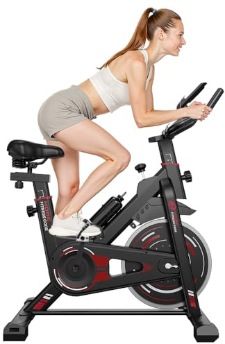 GartistGo Vélo d'appartement stationnaire, Spin Bike Équipement de gym à domicile, siège et guidon réglables, moniteur LCD et support de tablette, résistance de 0 à 100 %, entraînement cardio