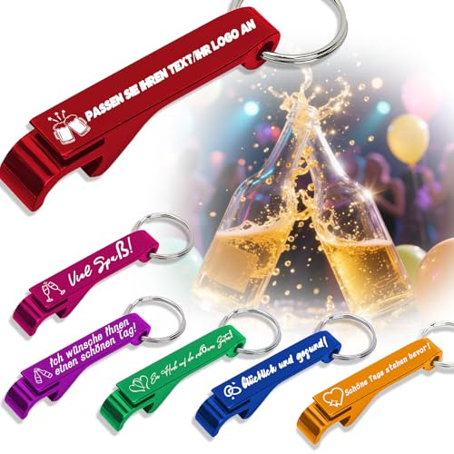 Personalisiert Flaschenöffner Schlüsselanhänger mit Gravur Text Name Bottle Opener Schlüssel Keychain für Hochzeitsgeschenke Party Bar Abschlussgeschenk (100)
