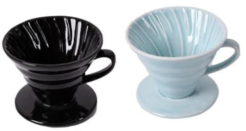 WEKADRIN Ceramic Coffee Filter Cup Cone Shape Dripper Spiral Groove Sky-blue for 1-2 People Manual Hand Drip Coffee Brewer Suitable for Home and Office