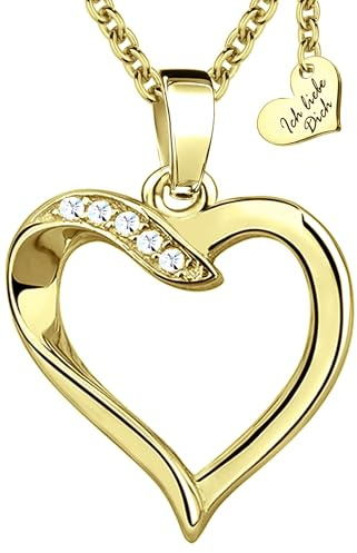 Limana Damen Halskette 925 Silber Kette mit Herz Anhänger gold Ich liebe Dich Schmuck Geschenk für Sie Frauen Freundin Ehefrau Weihnachten Herzkette