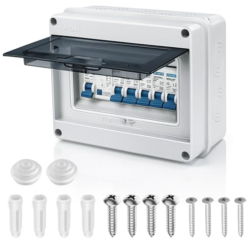 5 Way Consumer Unit Circuit Breaker: YOZAIUUI Plastic Anti-Leakage Fuse Box IP65 Waterproof Garage Consumer Unit for Garages Caravans Workshops 63A 30mA RCD 4MCB 2x6A+10A+20A+32A