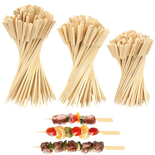 GTNCE 300 Pieces Wooden Skewers 15 18 20 cm Bamboo Skewers Food Grade Flat Paddle Sticks Kebab Skewers for Kebabs, BBQ Grilling, Burgers, Fruit, Fondue, Appetizers, Chocolate Fountain, Cocktail Sticks