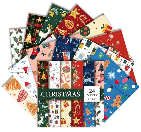 Scrapbook Papier Weihnachten Bastelpapier, 24 Blatt Decoupage Papiere Block Einseitiges Winter Motivpapier, Buntes Dekopapier mit Muster für Fotoalbum Geschenke ﻿Karte Herstellung (A)