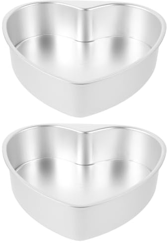 ANDRESLAD Molde para Pastel en Forma de Corazón de Aluminio 7 Pulgadas 2 Piezas con Fondo Desmontable Moldes para Hornear Reutilizables Bandejas de Repostería Ideales para Cumpleaños