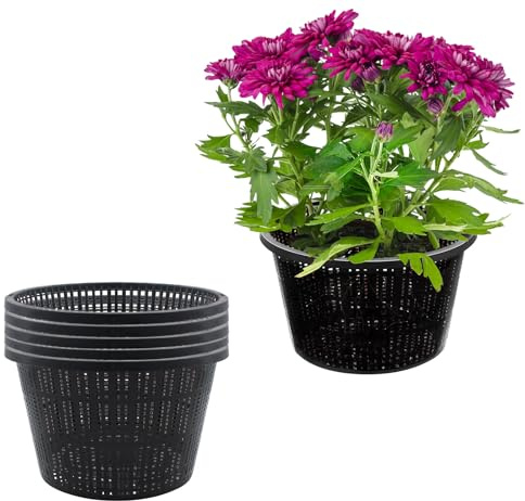 6 Pots de Culture hydroponique Mesh (21.2 cm) Grands Paniers en Plastique à Fentes pour Plantes Aquatiques, Nénuphars Bacs à Filets Noirs