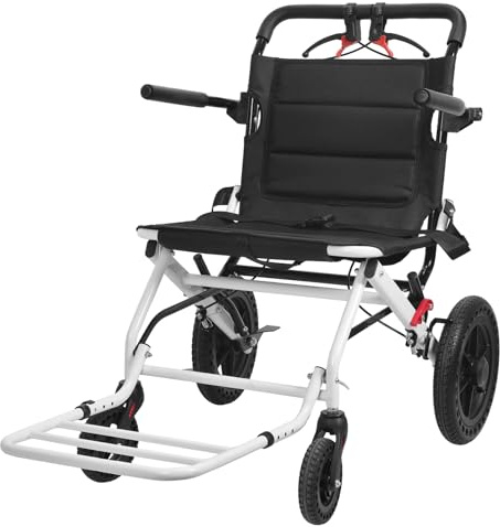 Vikbar reserullstol, kompakt transitstol med teleskophandtag, kolstål mobilitetshjälp för vuxna äldre, lätt skötare driven buggy, 120 kg belastning (vit 50 cm)