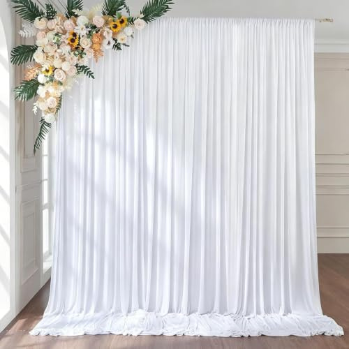 Lot de 2 rideaux de 1,5 x 3 m pour toile de fond pour fête de mariage, toile de fond en polyester blanc, fond photo, décoration de fête d'anniversaire (A)